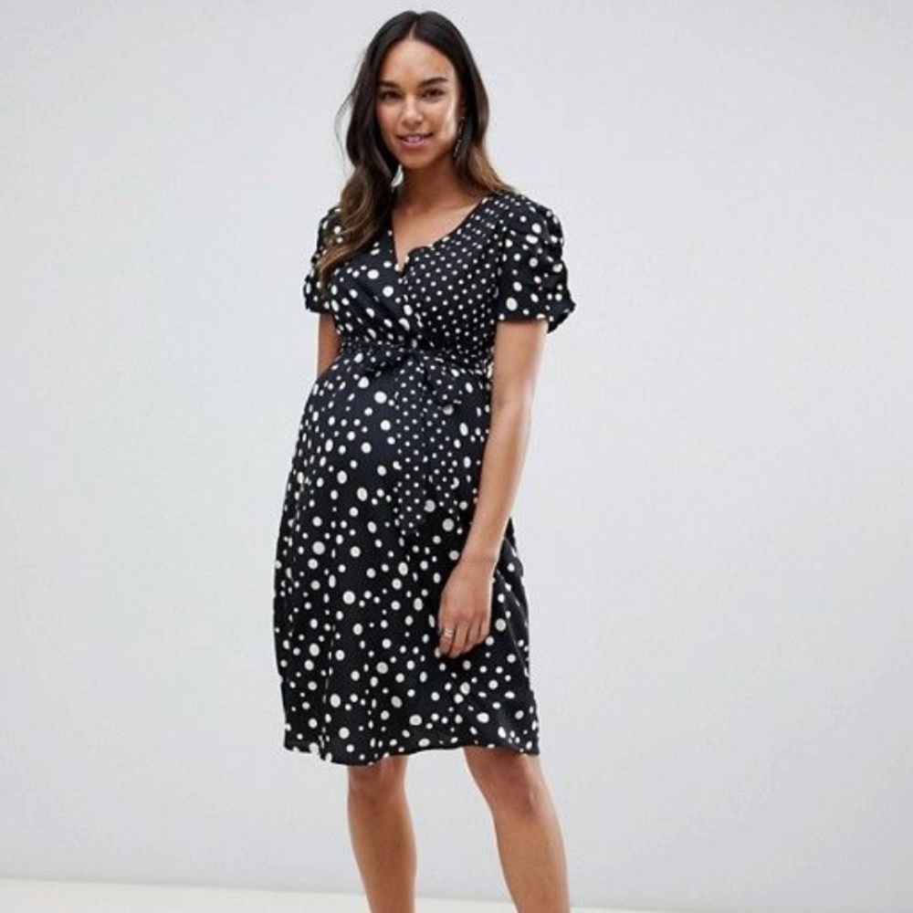 ASOS Black White polka dot Maternity Dress 12